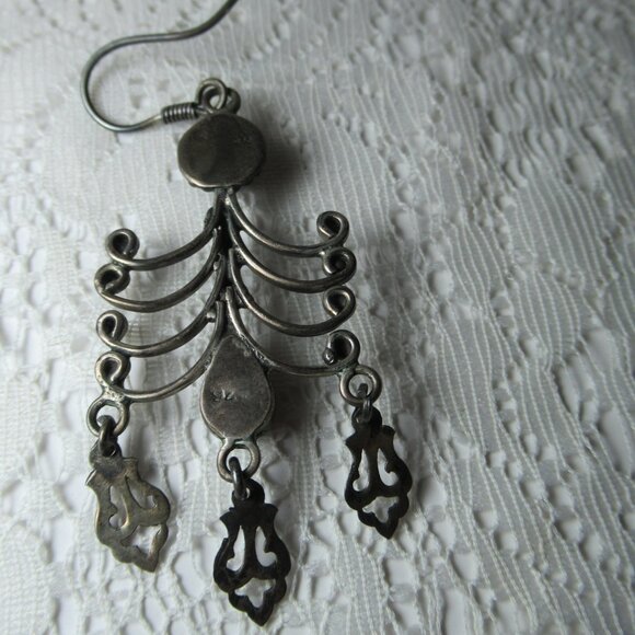 Vintage Sterling Silver 925 Garnet Dangle Earrings Boho Ethnic Tribal Cabochon - Picture 14 of 16